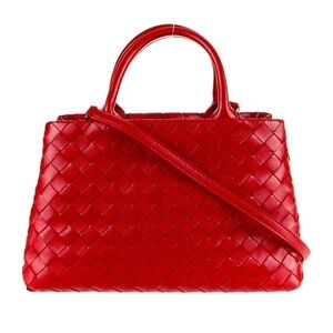 Bottega Veneta | Red Napa Leather Woven Tote with Crossbody Strap